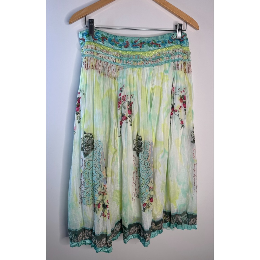 Y2K Chaudry KC Floral Embroidered Sequin Midi Skirt Fairy Ethereal Whimsical - Picture 12 of 13